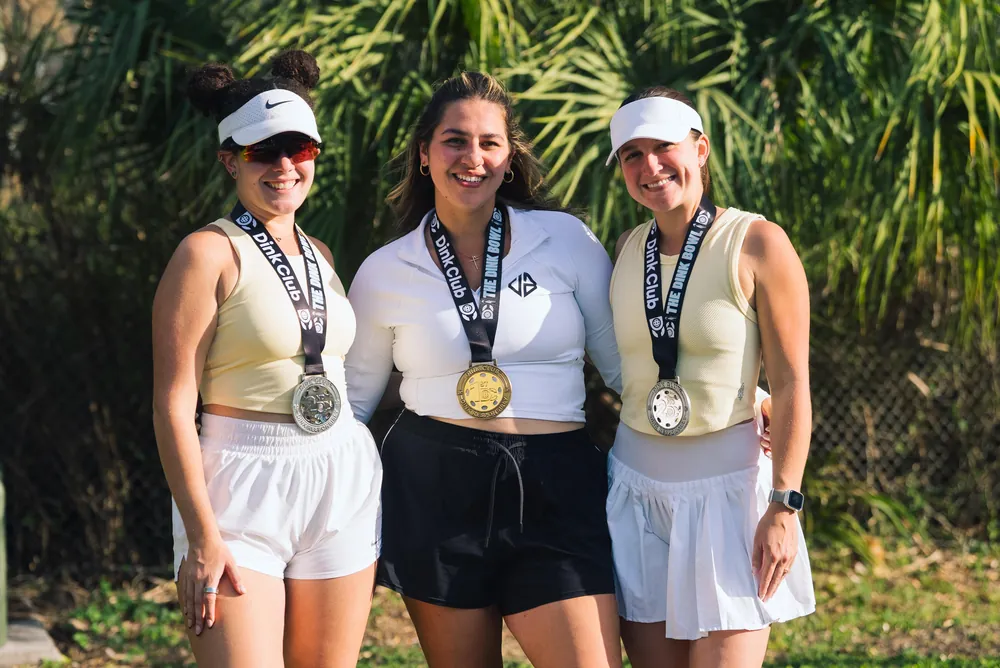 Women's doubles champions at a Dink Club pickleball tournament in Miami