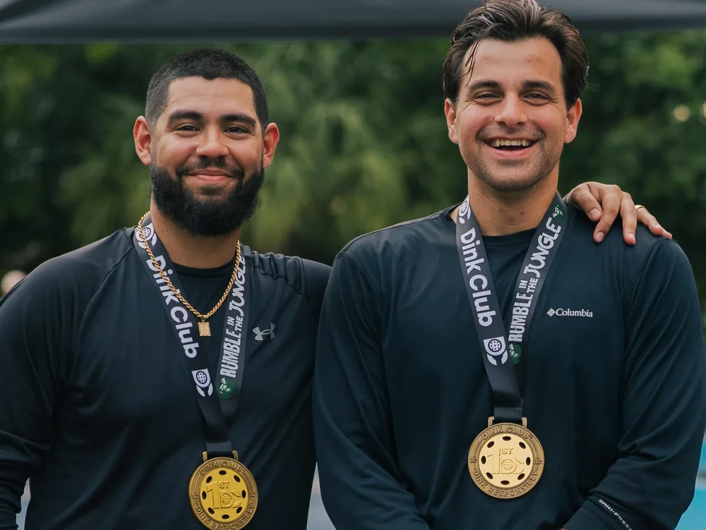 Men's doubles champions at a Dink Club pickleball tournament in Miami